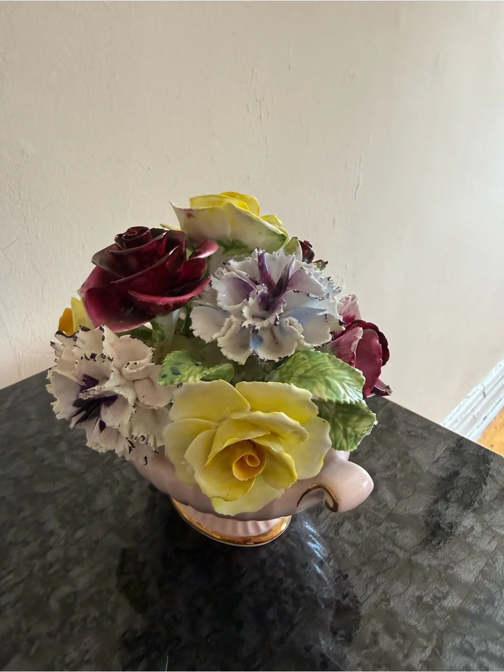 Vintage Radnor England Porcelain Pink Footed Floral Vase with Blossoms